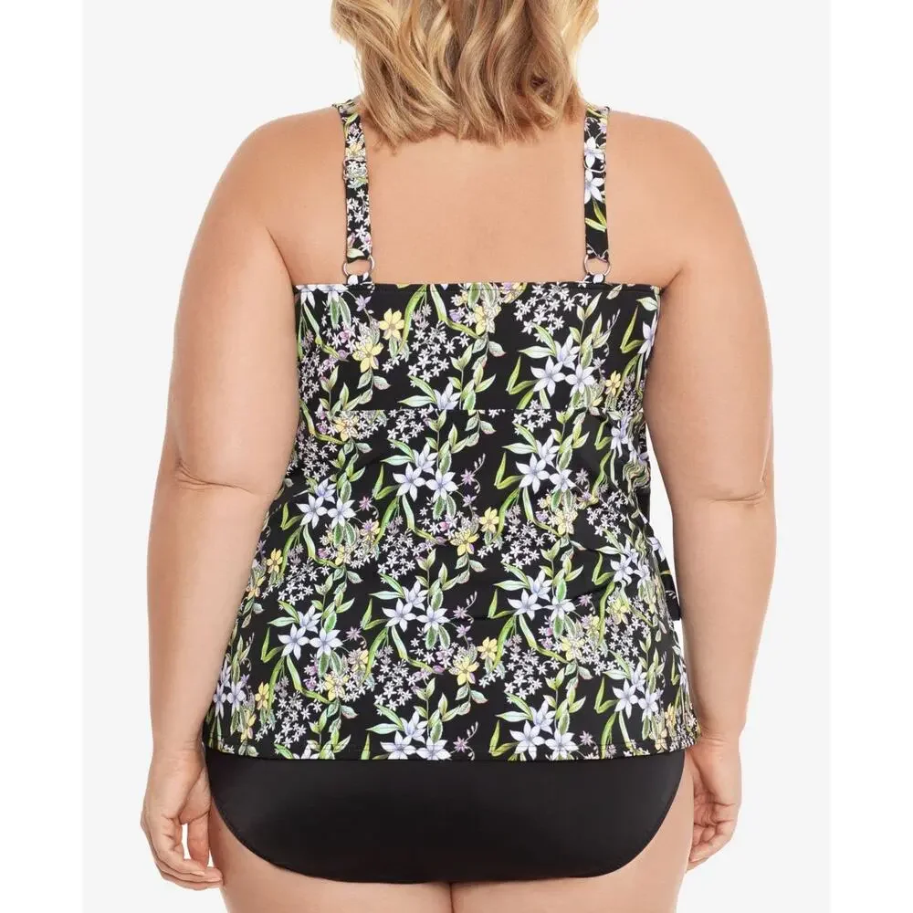 Swim Solutions Floral Stretch Full Bust Support Ruffled One Piece Multi Size 18W - Picture 2 of 2